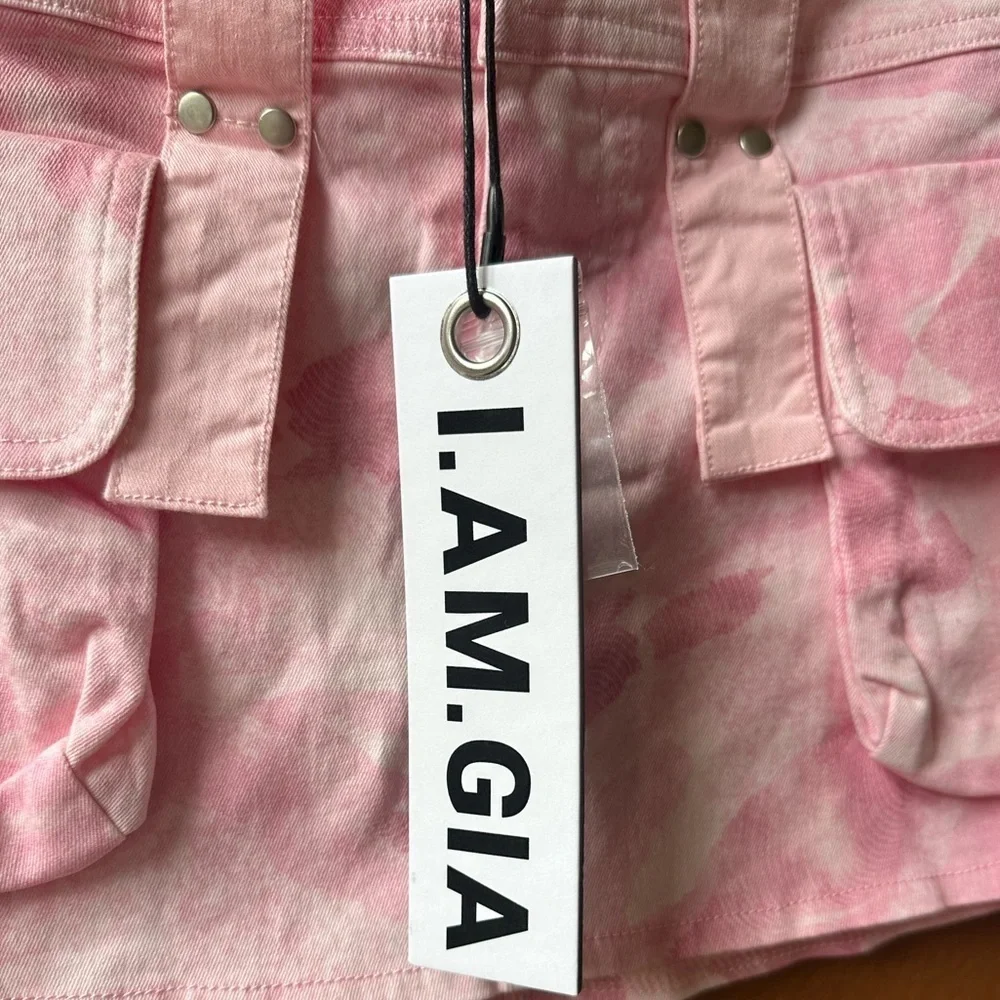 NWT! I.AM.GIA “Eydis” Pink Camo Cargo Mini Skirt Size XS